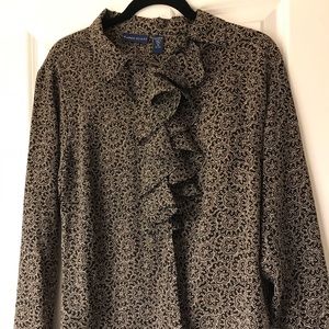 Karen Scott black and beige ruffled blouse